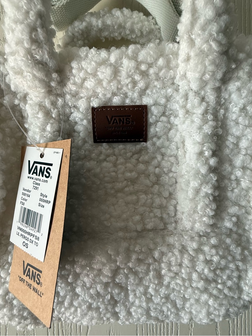 Vans Sherpa Mini Tote Bag in Off-White with Brown Patch